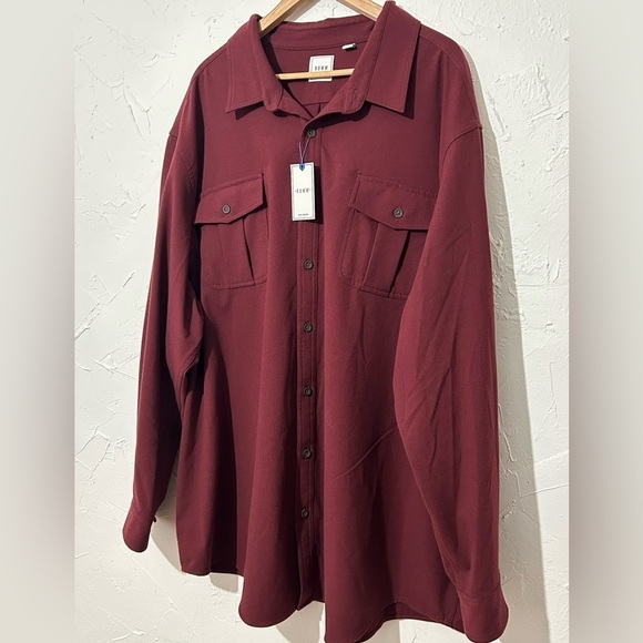 ROWM Men's Big &Tall Button-Up Shirt Burgundy Collared Long Sleeve 4XB - Picture 2 of 12